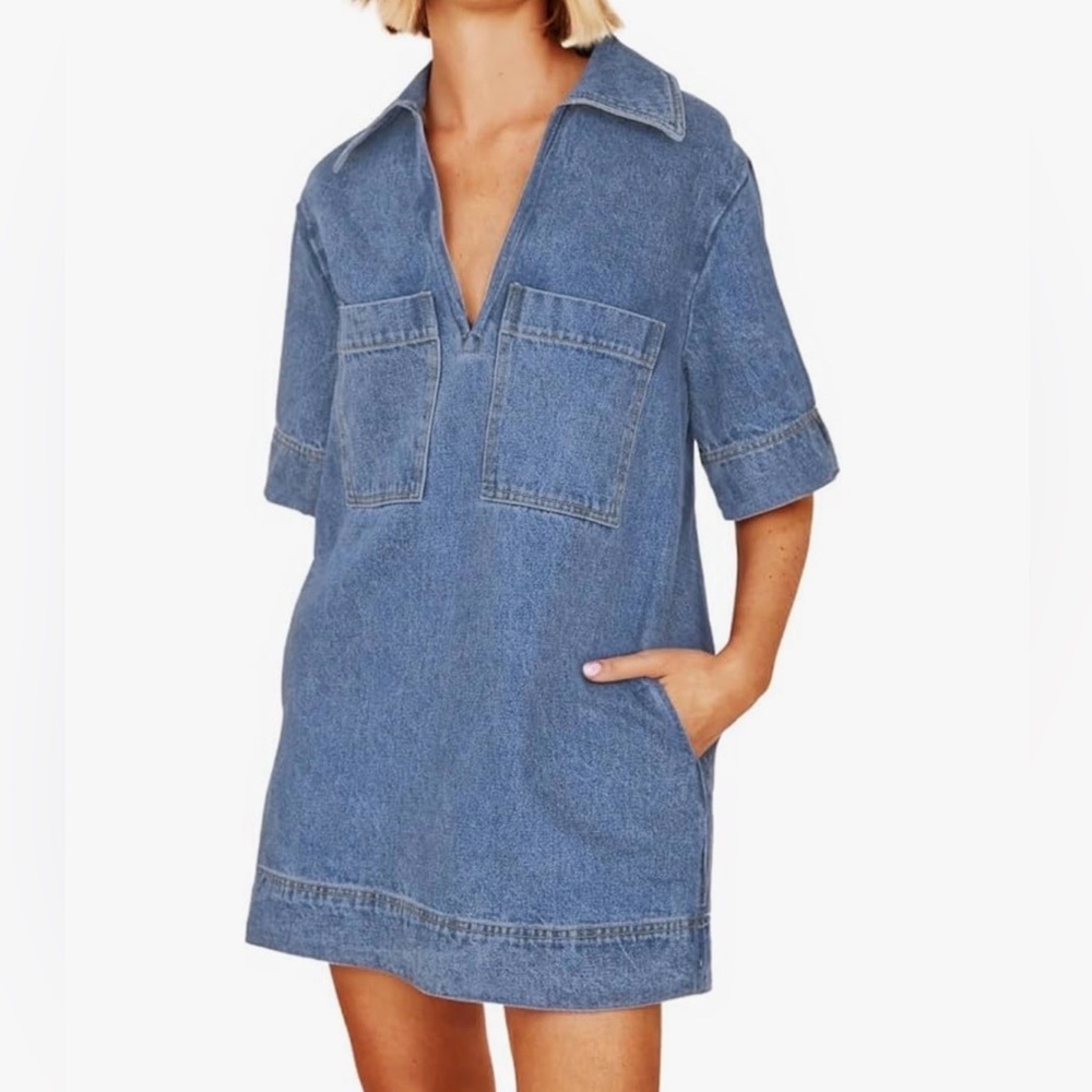 V-Neck Denim Dress